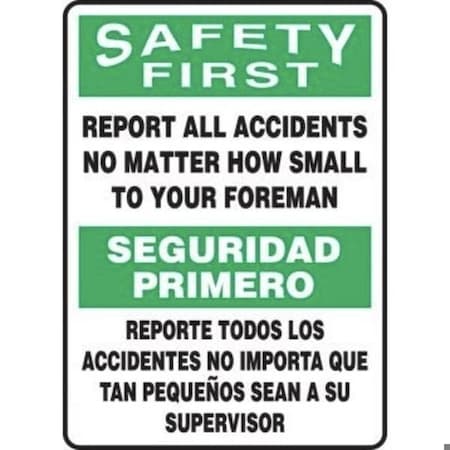 Accuform BILINGUAL OSHA SAFETY FIRST SAFETY SBMGNF910XL SBMGNF910XL